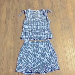 Madewell Daisy Floral Tie Shoulder peplum blouse & matching mini skirt